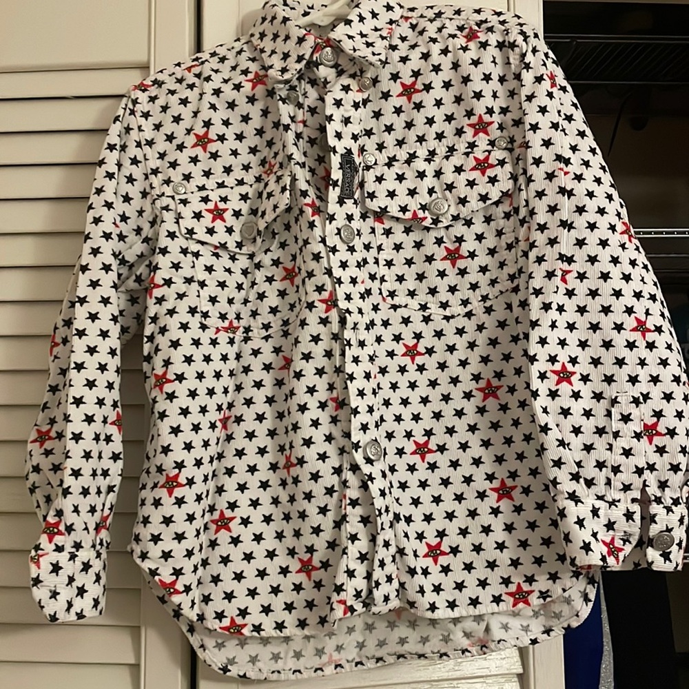 Young Versace Vintage Kids White Button Down Shirt - White with stars - size: 6